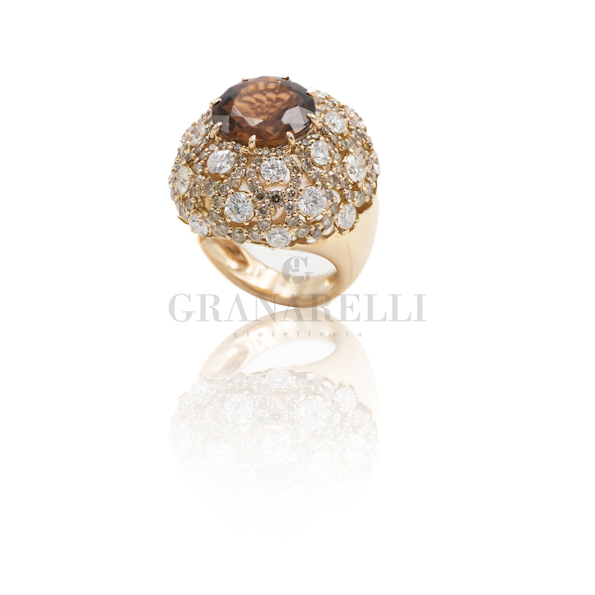 Anello oro rosa spessartite, diamanti e diamanti brown