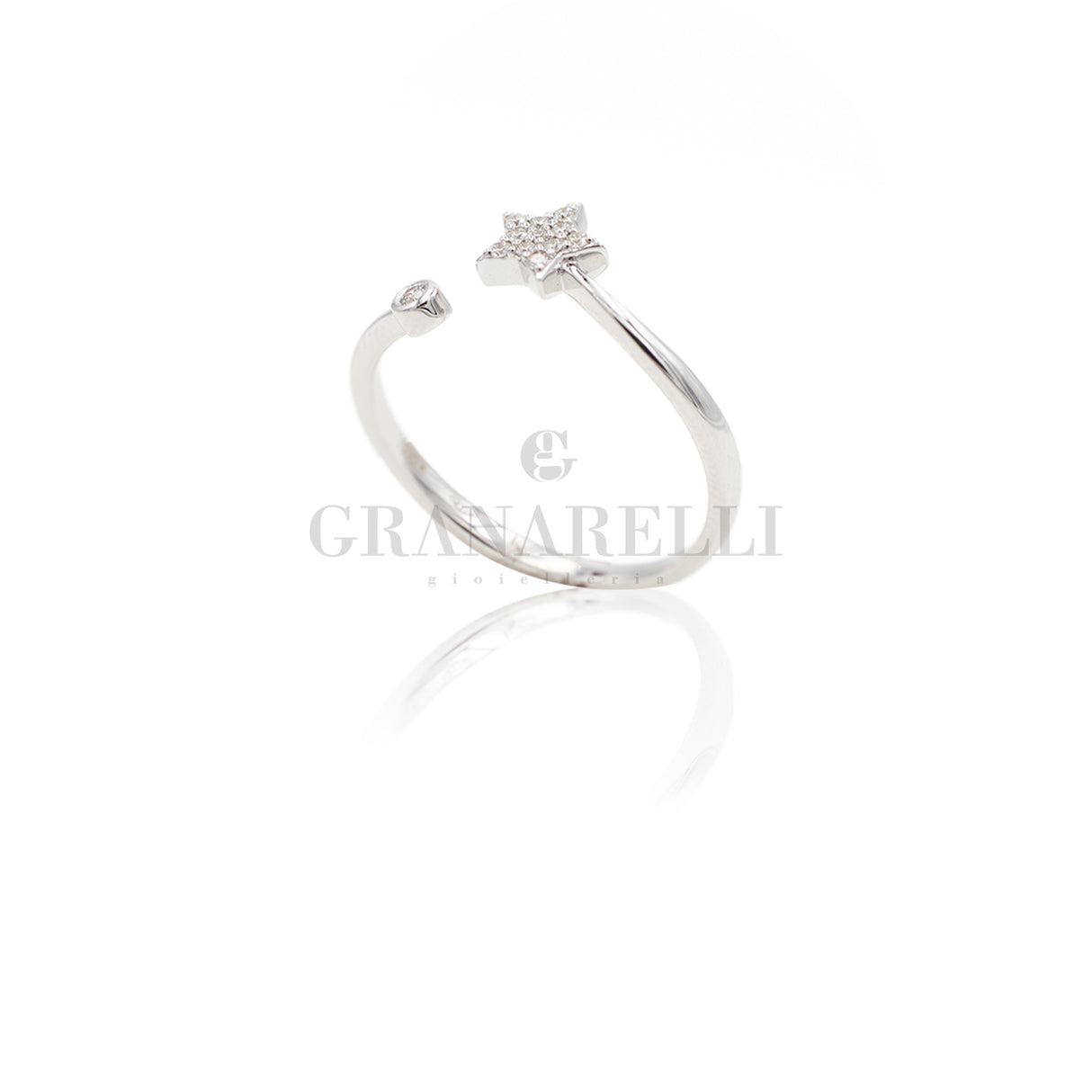 Anello Stella e Gambo in Oro Bianco con Brillanti