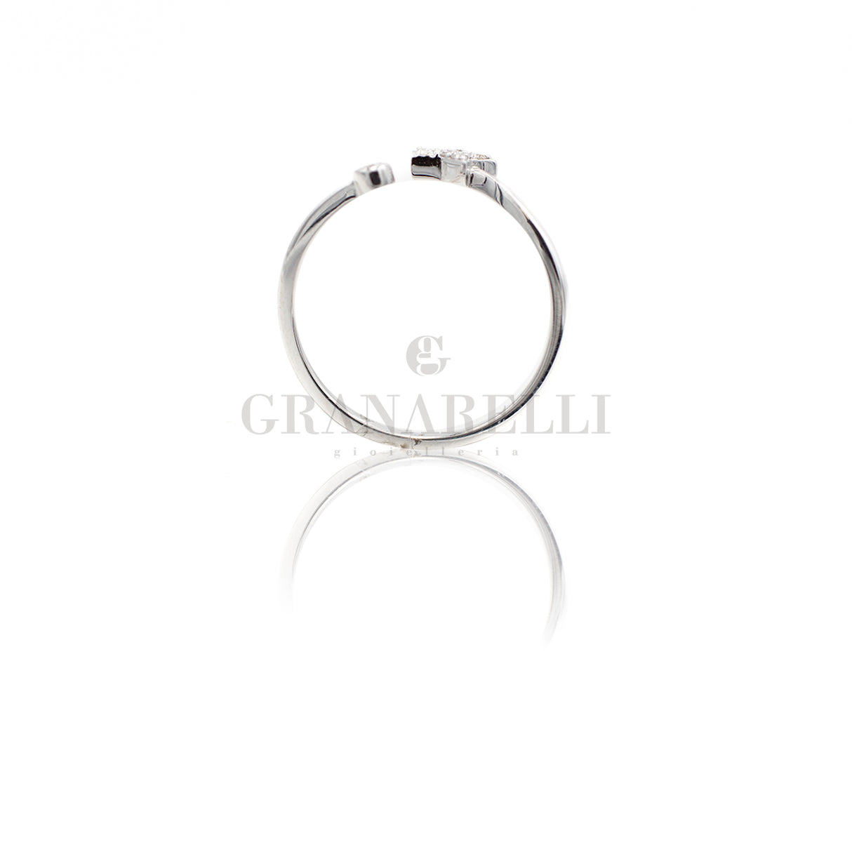 Anello Stella e Gambo in Oro Bianco con Brillanti