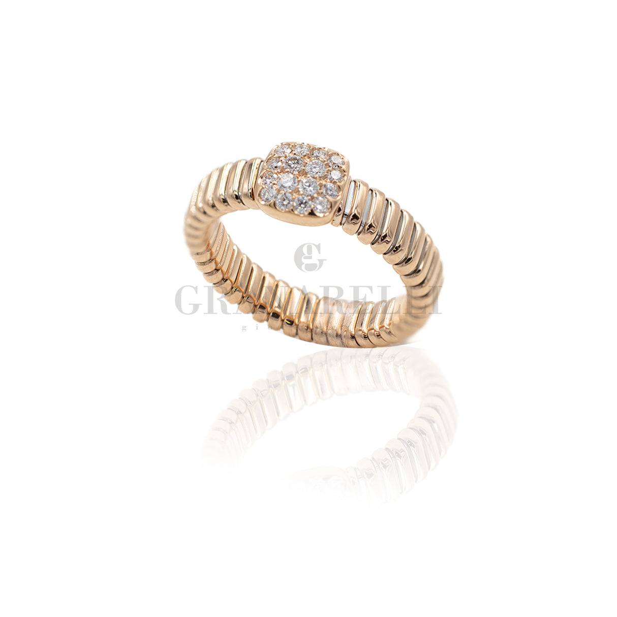 Anello Tubogas Oro Rosa quadratino Diamanti