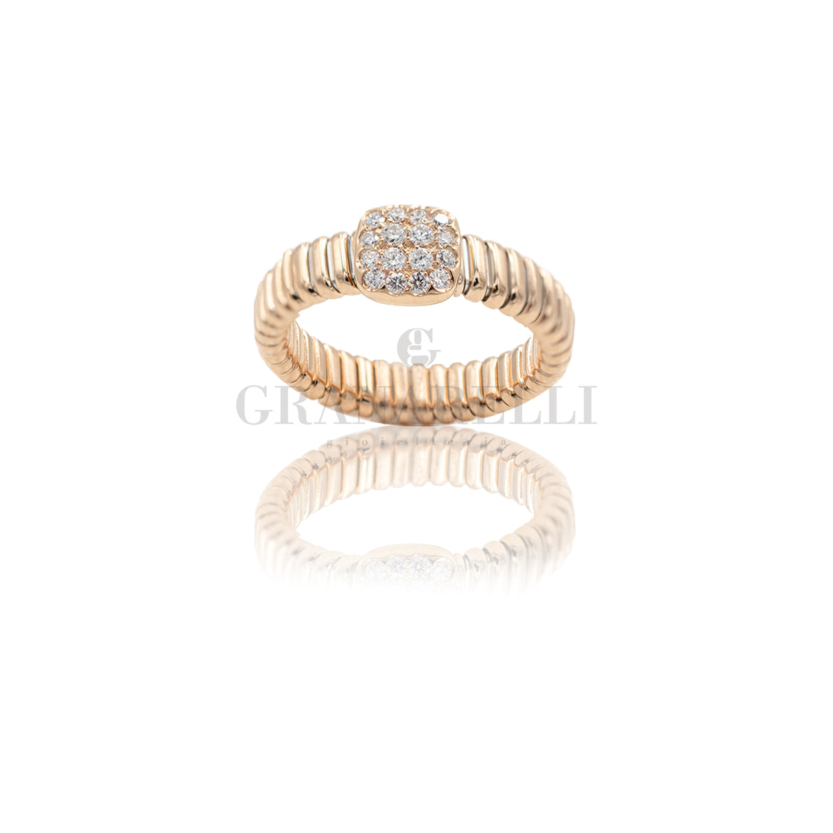 Anello Tubogas Oro Rosa quadratino Diamanti