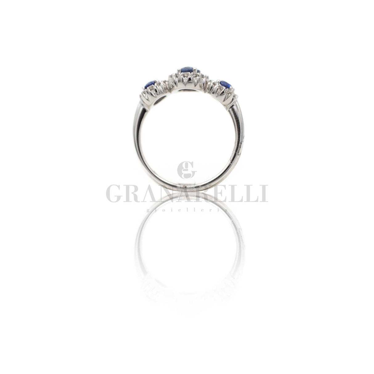 Anello Fedina 3 Zaffiri Ovali e Diamanti Bianchi