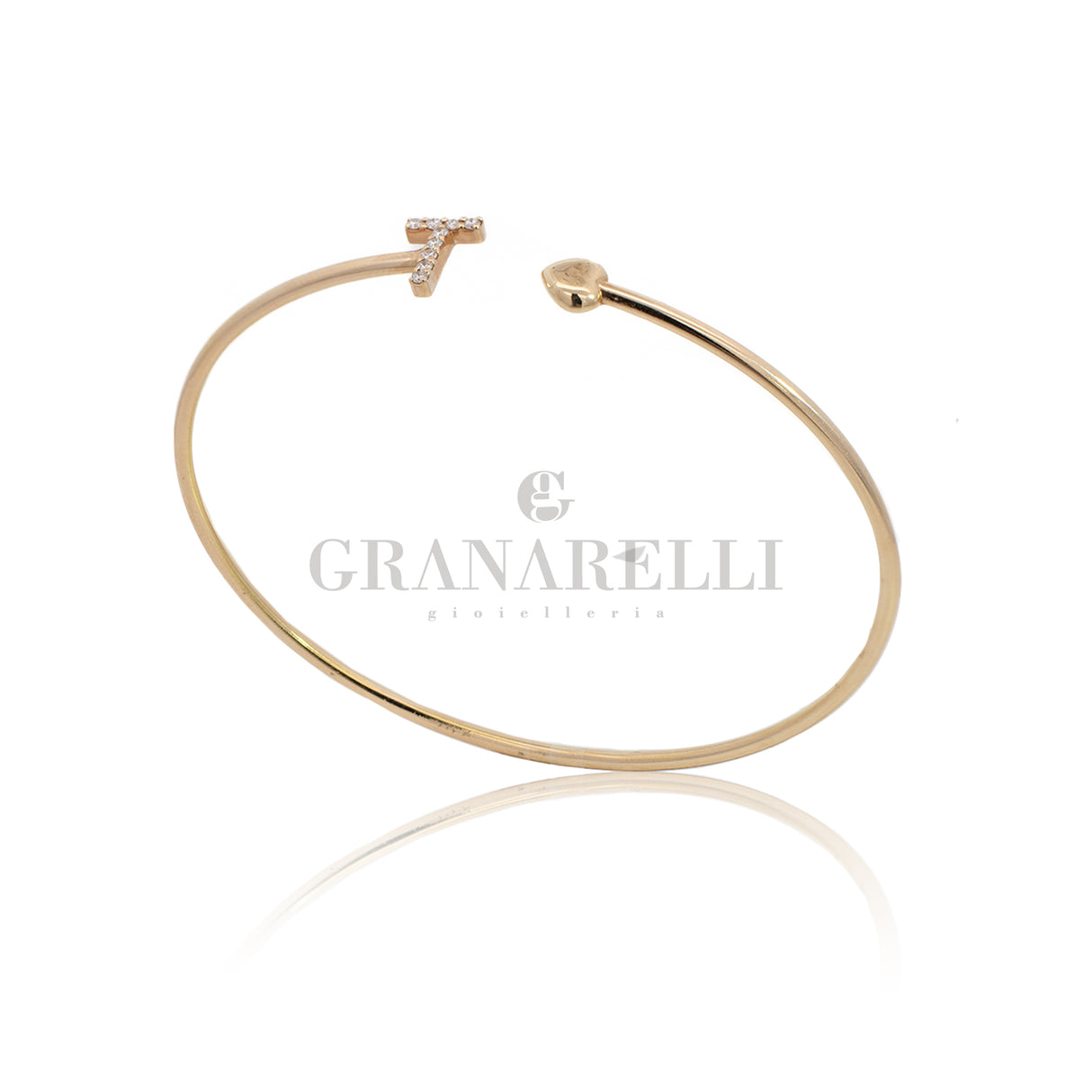 Strict Bangle bracelet in rose gold letter t letter with diamonds
