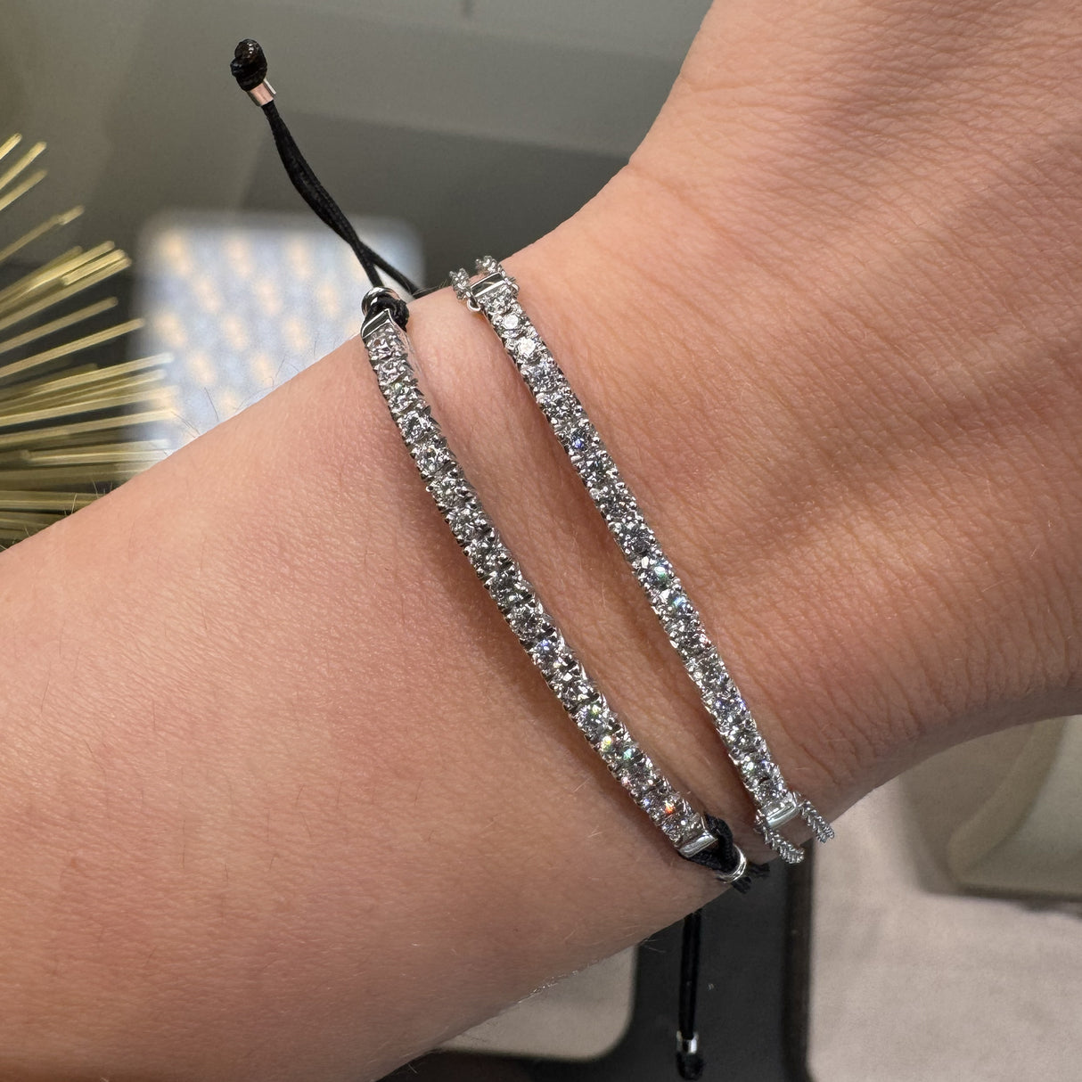 Bracciale Barretta Diamanti Bianchi Misura grande in Oro Bianco e catena, DIRITTA