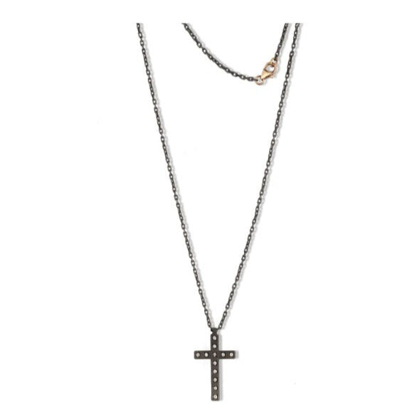 Collana Croce Titanio 12 Diamanti Bianchi-Girocolli-MANO-Gioielleria Granarelli