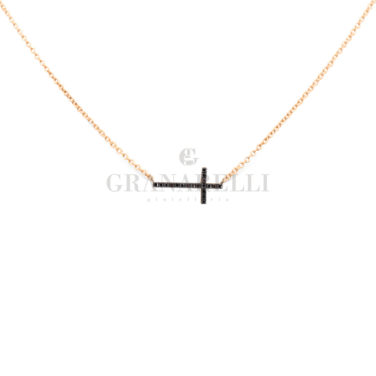Cross crew on the side in pink gold gold diamonds