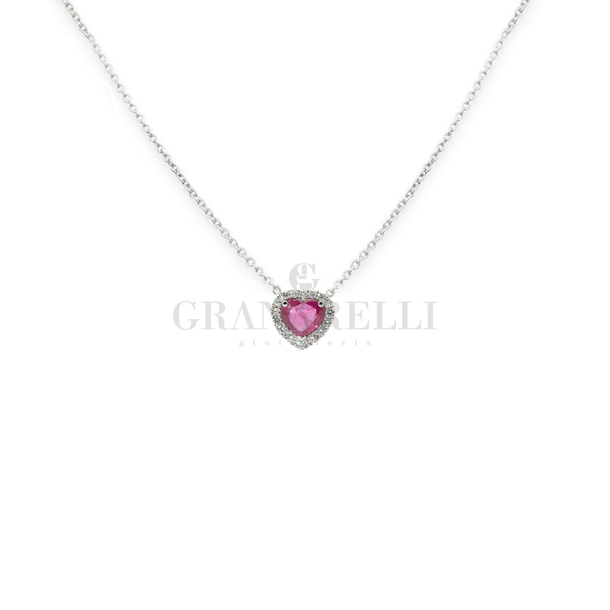 Girocollo Cuore Rubino e Diamanti in Oro Bianco
