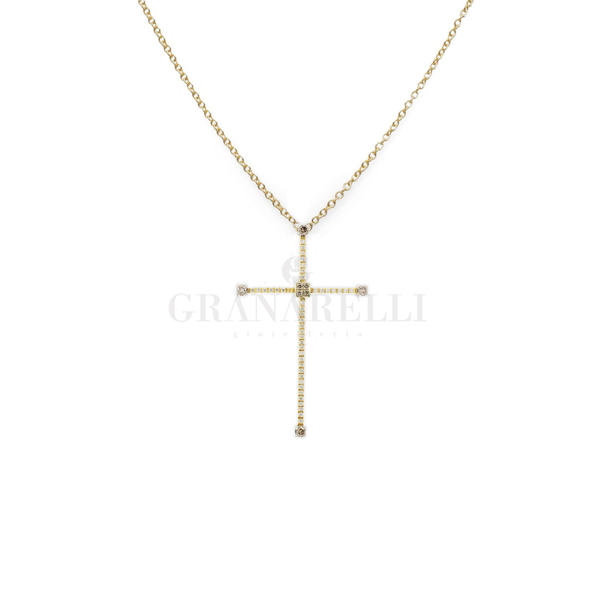 Girocollo Croce in Oro Giallo con Diamanti-Girocolli-gr-Gioielleria Granarelli