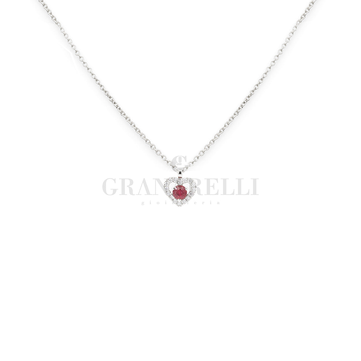 Girocollo Cuore Rubino in Oro Bianco
