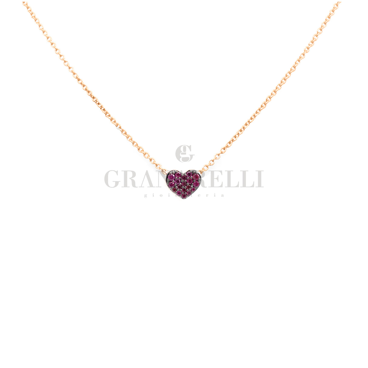 Girocollo Cuore Pavè Rubini in Oro Rosa