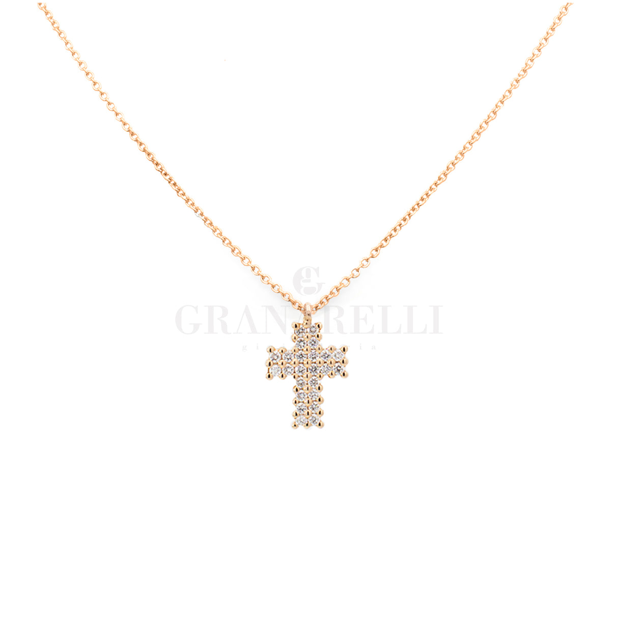 Girocollo Croce Pavè di Diamanti Oro Rosa-Girocolli-CRIVELLI-Gioielleria Granarelli