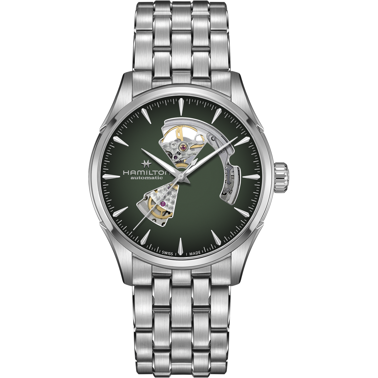 Jazzmaster Open Heart Verde Acciaio 42mm-Orologi-HAMILTON-Gioielleria Granarelli