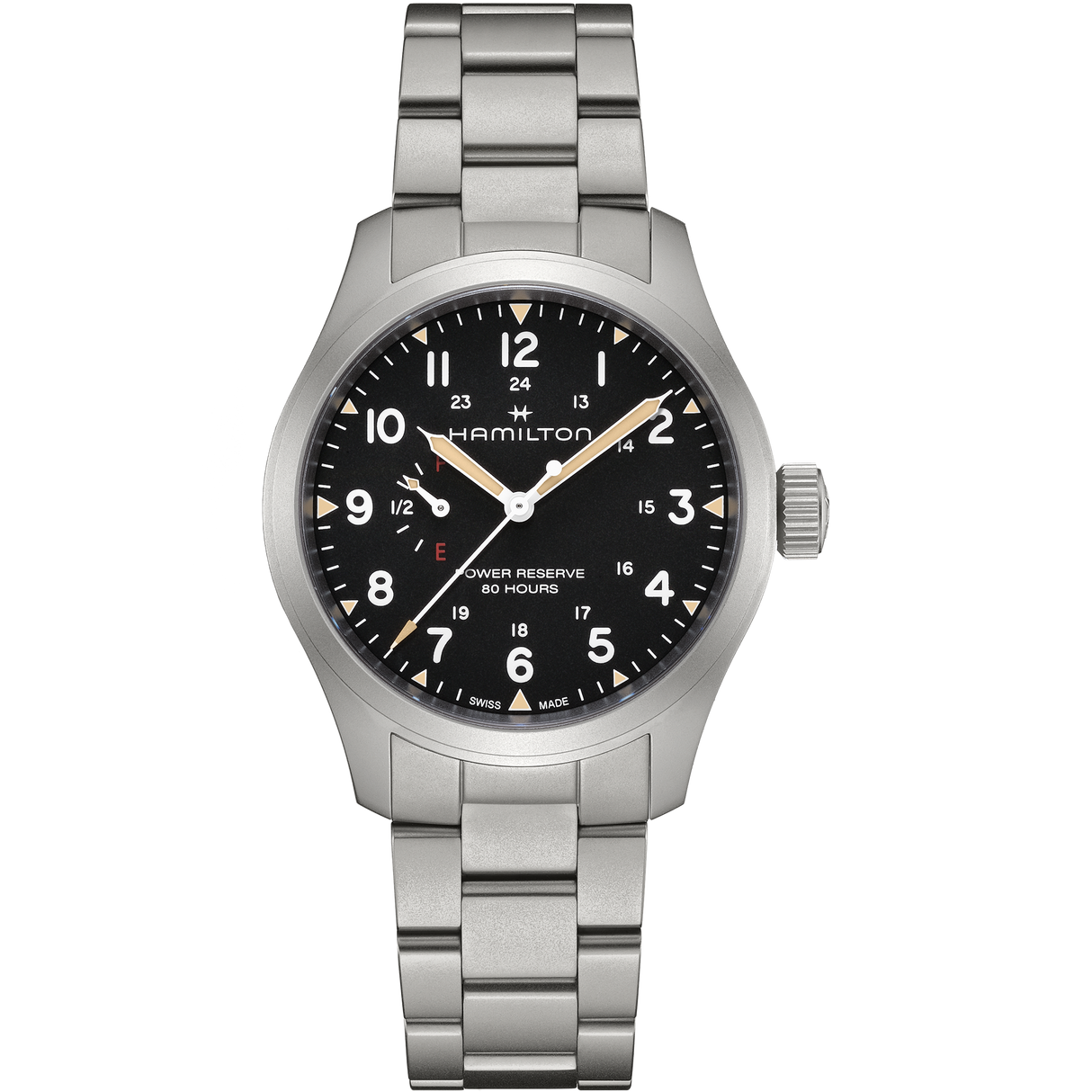 Khaki Field Mechanical Power Reserve Nero 40mm Acciaio