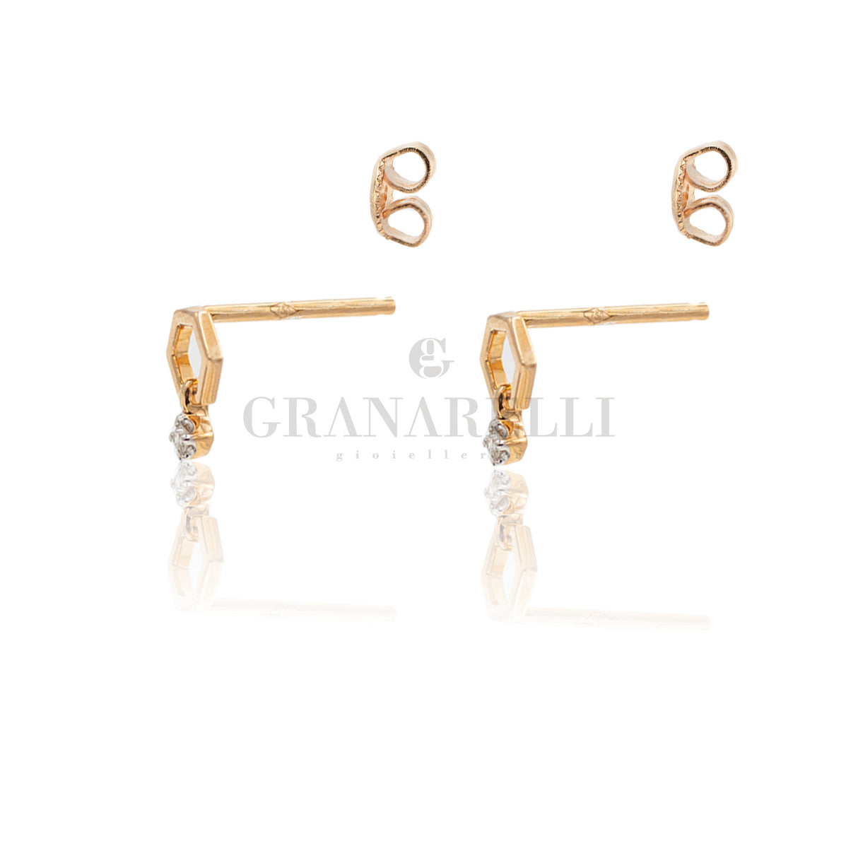 Orecchini Esagono e Diamanti Oro Rosa