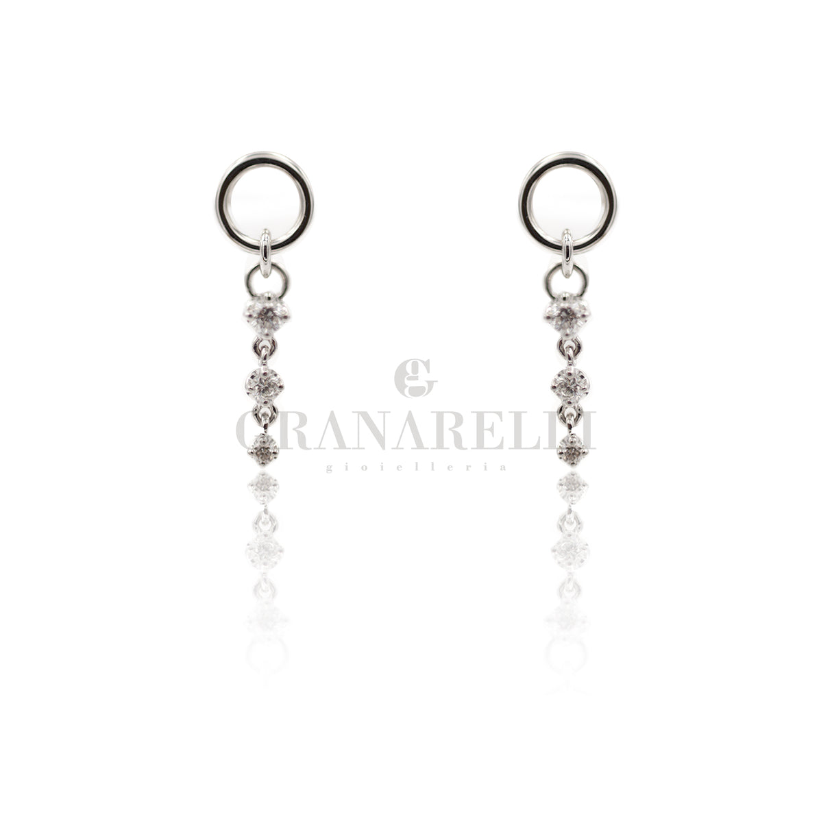 Orecchini Tondino e Pendente con Brillanti Oro Bianco