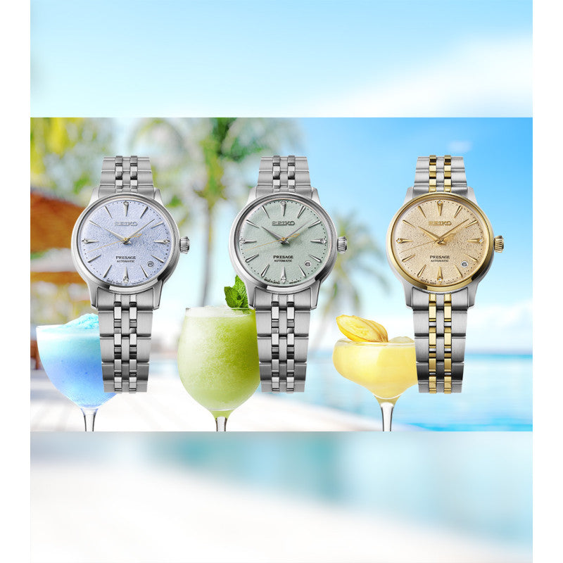 Presage Cocktail Time Automatico Acciaio Azzurro Diamanti 34mm