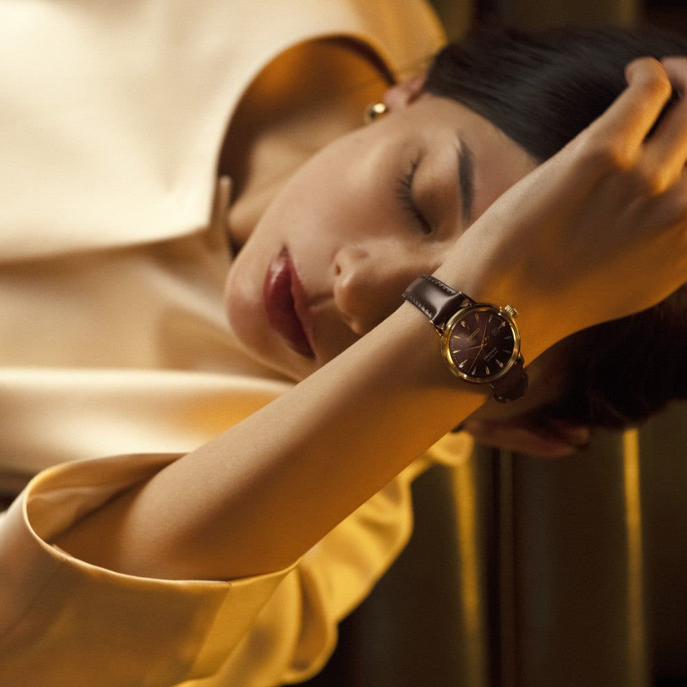 Presage Cocktail Automatico Pelle Marrone e Diamanti