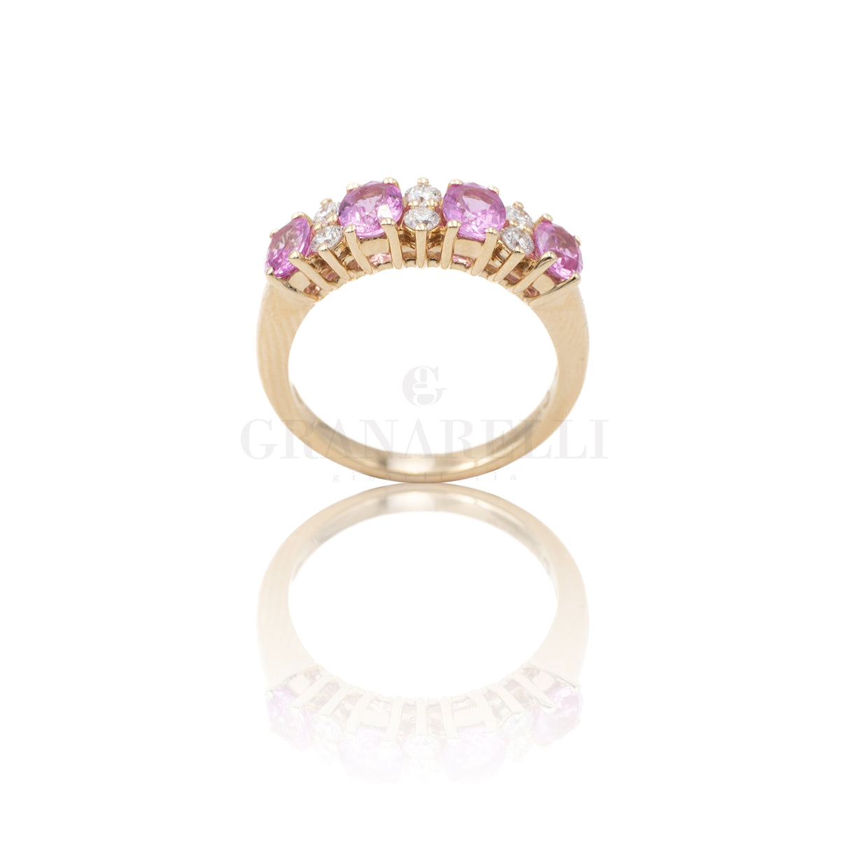 Anello Fedina con 4 Zaffiri Rosa e Diamanti in Oro Rosa-Anelli-CRIVELLI-Gioielleria Granarelli