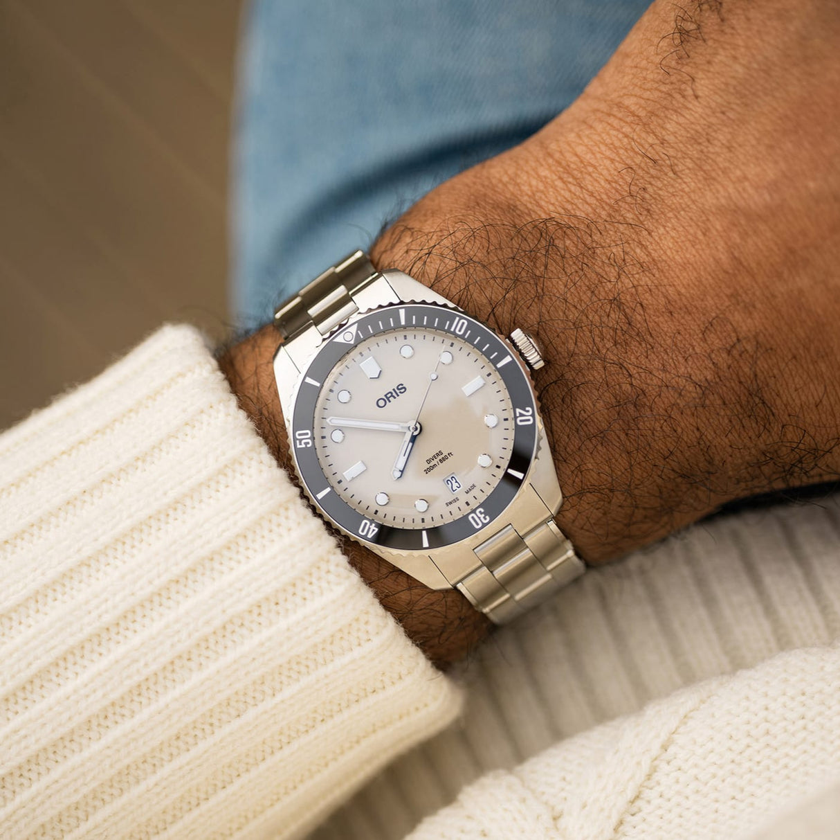 Divers Date Beige- Set 39mm-Orologi-ORIS-Gioielleria Granarelli