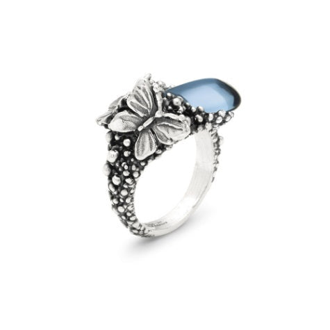 Anello Goccia Blu con Farfalle