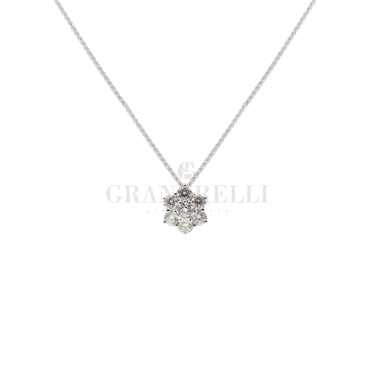 Girocollo Fiore Diamanti IN ORO BIANCO-Girocolli-GRANARELLI-Gioielleria Granarelli