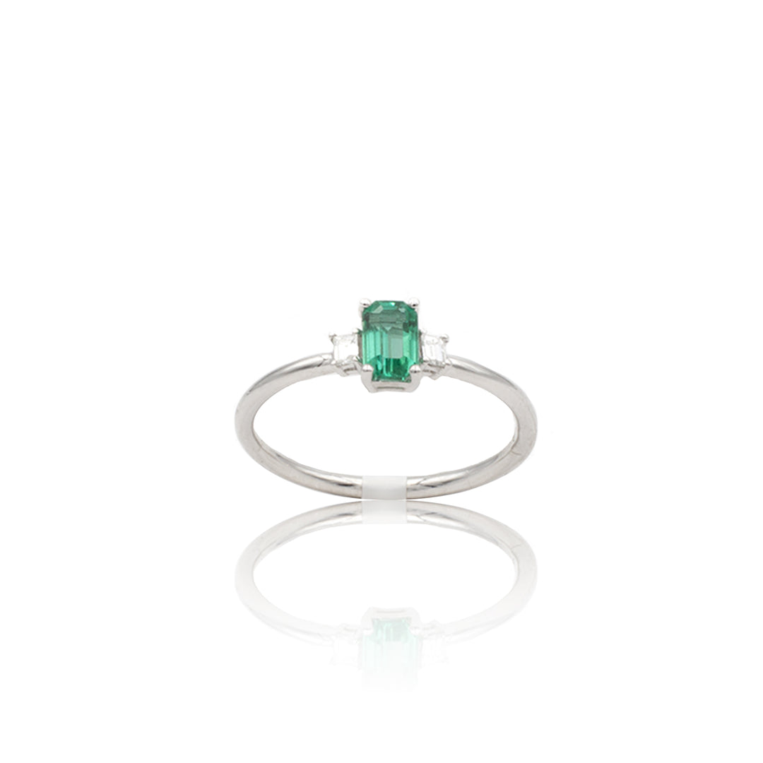 Anello con Smeraldo e Diamanti in Oro Bianco-GRANARELLI-AN0116B-S-042-Gioielleria Granarelli
