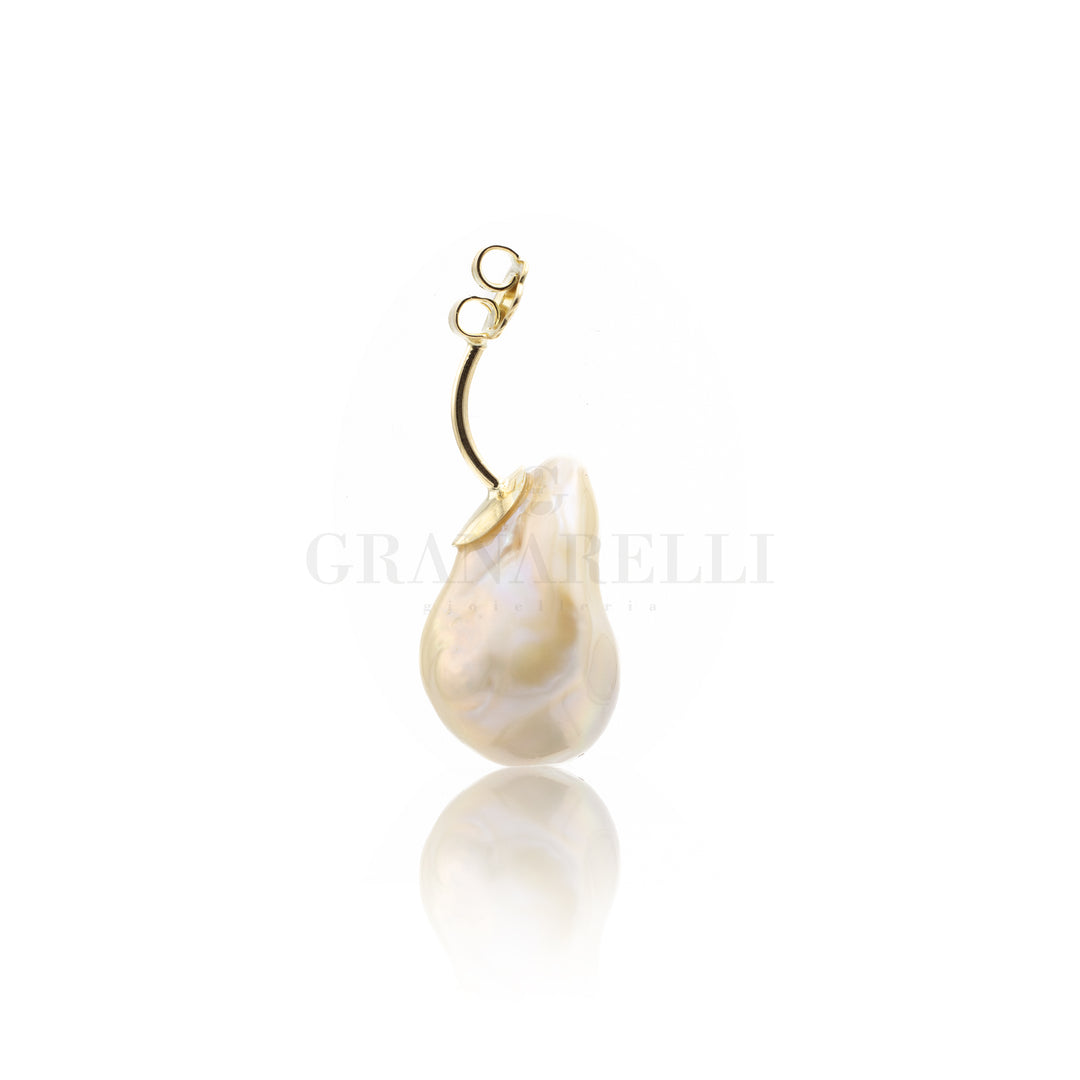 Mono Orecchino Piastra con Perla Scaramazza in Oro Giallo-Orecchini-GioGio-Gioielleria Granarelli