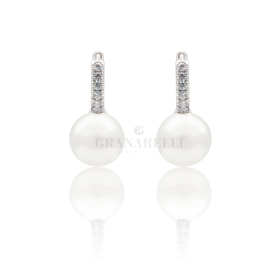 Boccola con Perla e Diamanti in Oro Bianco-Orecchini-CRIVELLI-Gioielleria Granarelli