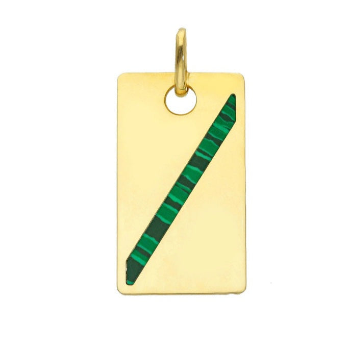 Ciondolo Rettangolare in Oro Giallo e Malachite