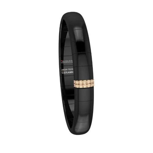 Bracciale Pura Grande Ceramica Nera Lucida 2 barrette Diamanti Brown Oro Rosa