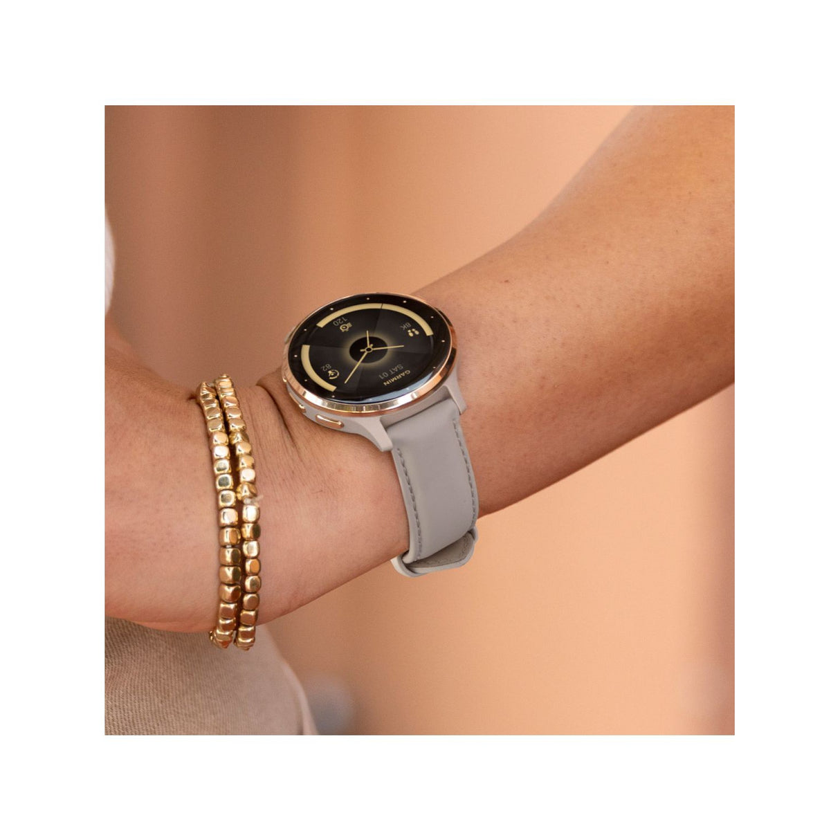 Venu® 3S French Gray & Soft Gold con cinturino in pelle-Orologi-GARMIN-Gioielleria Granarelli