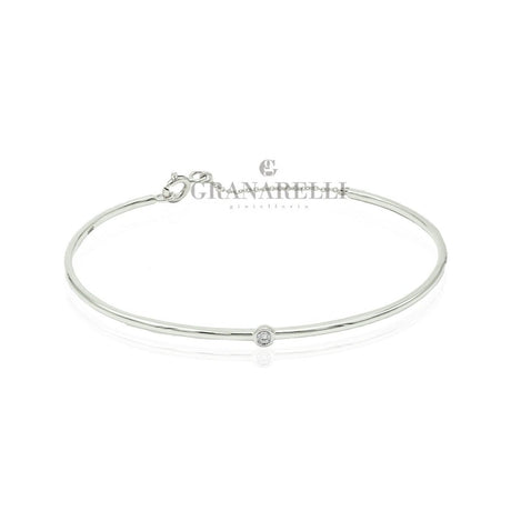 Bracciale Bangle rigido con Diamante solitario In Oro Bianco-Bracciali-CRIVELLI-Gioielleria Granarelli