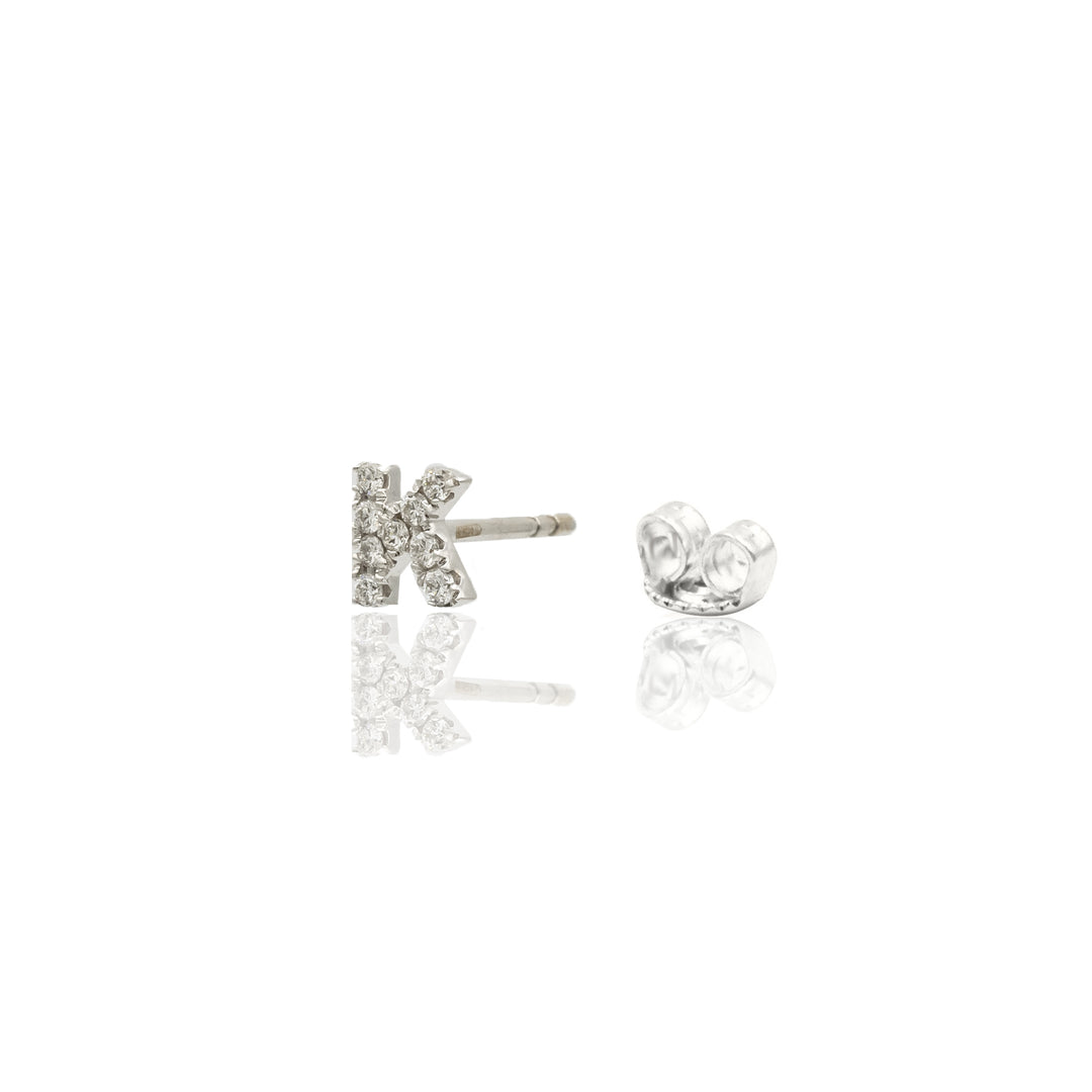 Mono Orecchino Iniziale Lettera K in Oro Bianco e Diamanti-Orecchini-CRIVELLI-Gioielleria Granarelli
