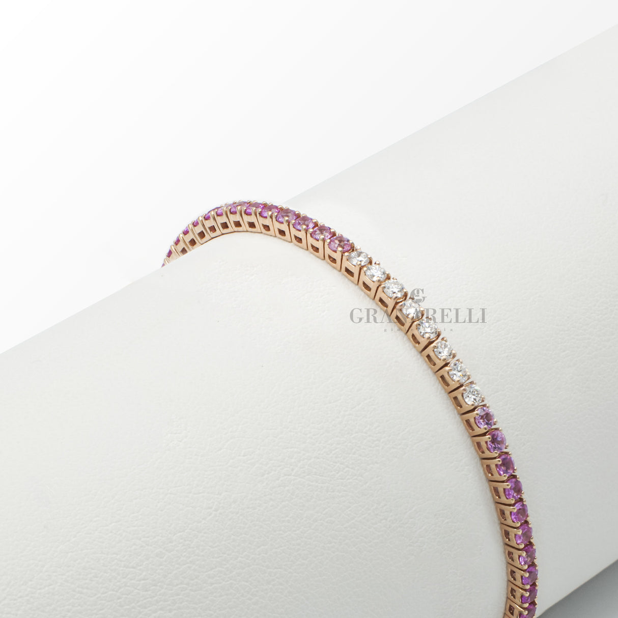 Bracciale Tennis Zaffiri rosa e Brillanti in Oro Rosa-Bracciali-CRIVELLI-Gioielleria Granarelli