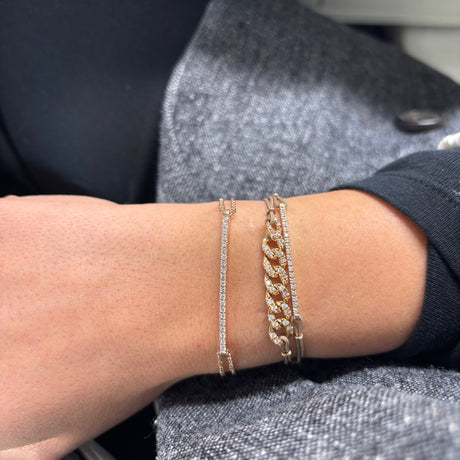 Bracciale barretta Media diamanti Bianchi IN ORO Rosa con catena-Bracciali-GioGio-Gioielleria Granarelli