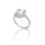 Rectangle aquamarine ring with diamonds