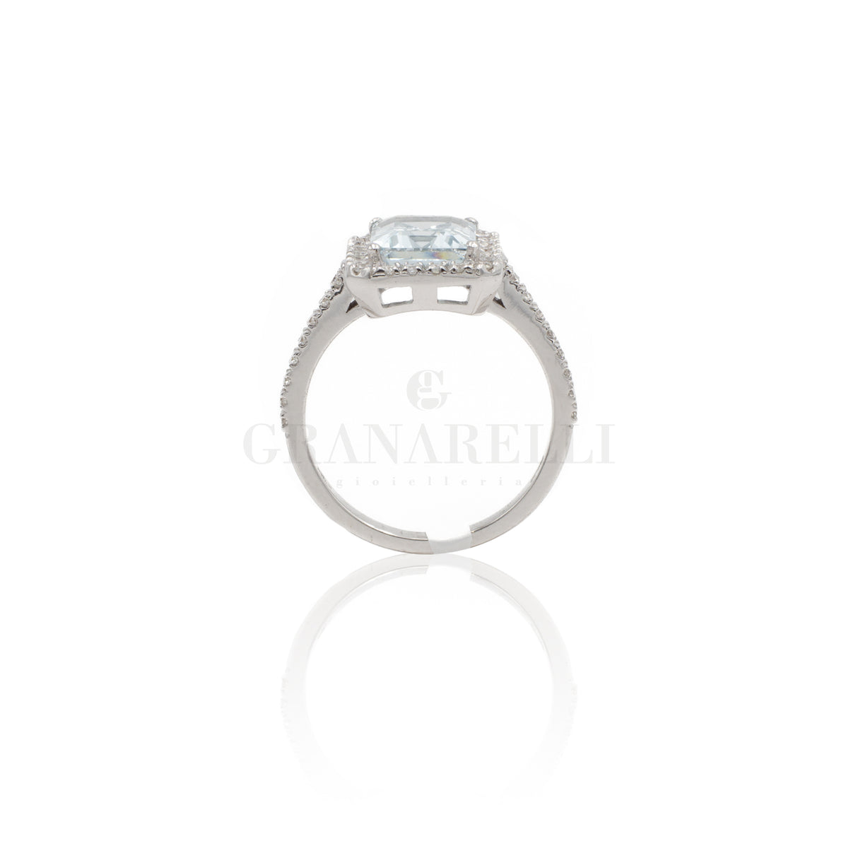 Rectangle aquamarine ring with diamonds