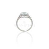 Rectangle aquamarine ring with diamonds