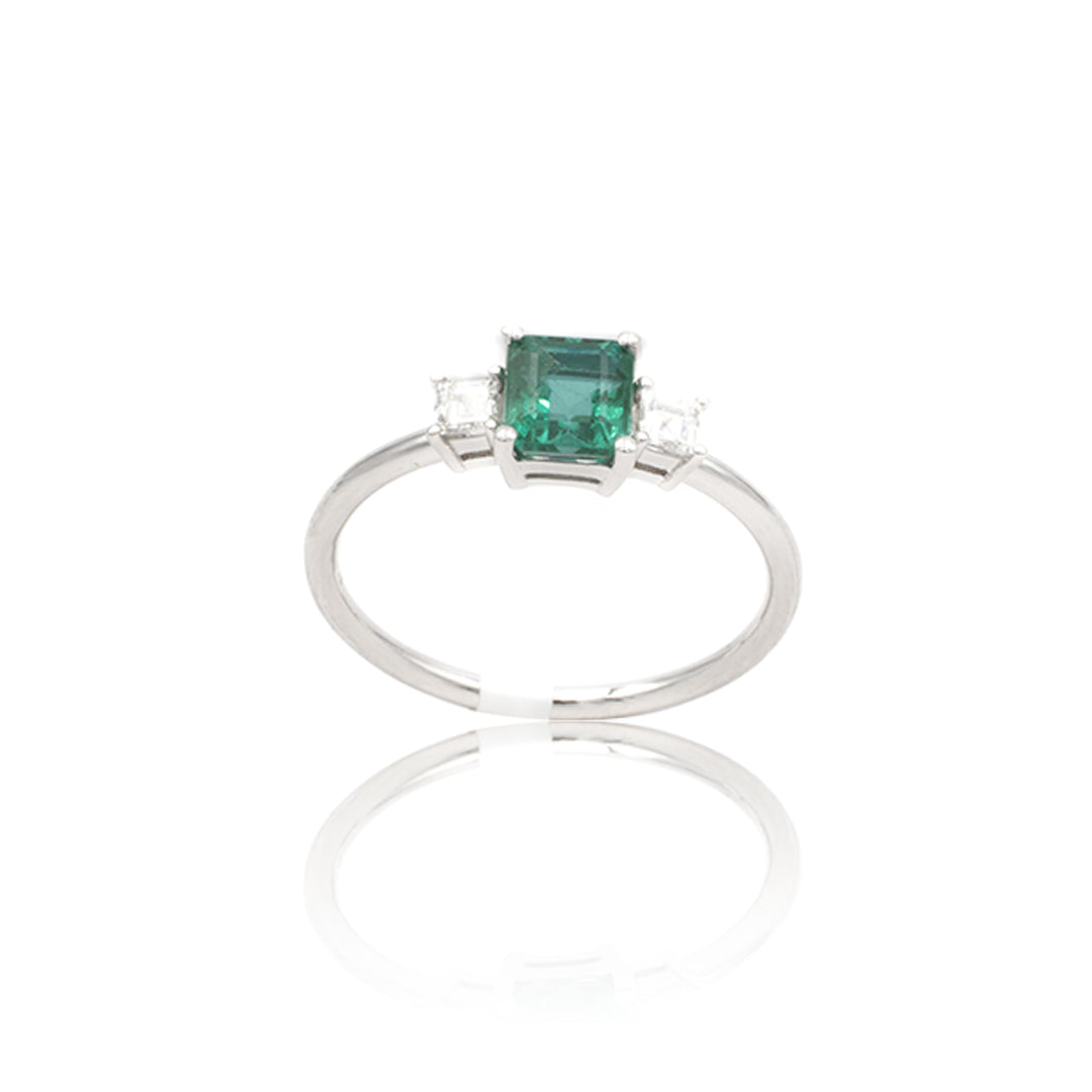 Anello con Smeraldo e Diamanti in Oro Bianco-GRANARELLI-AN0116B-S-069-Gioielleria Granarelli