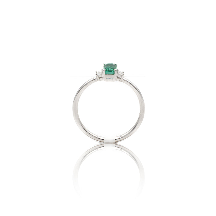 Anello con Smeraldo e Diamanti in Oro Bianco-GRANARELLI-AN0116B-S-042-Gioielleria Granarelli