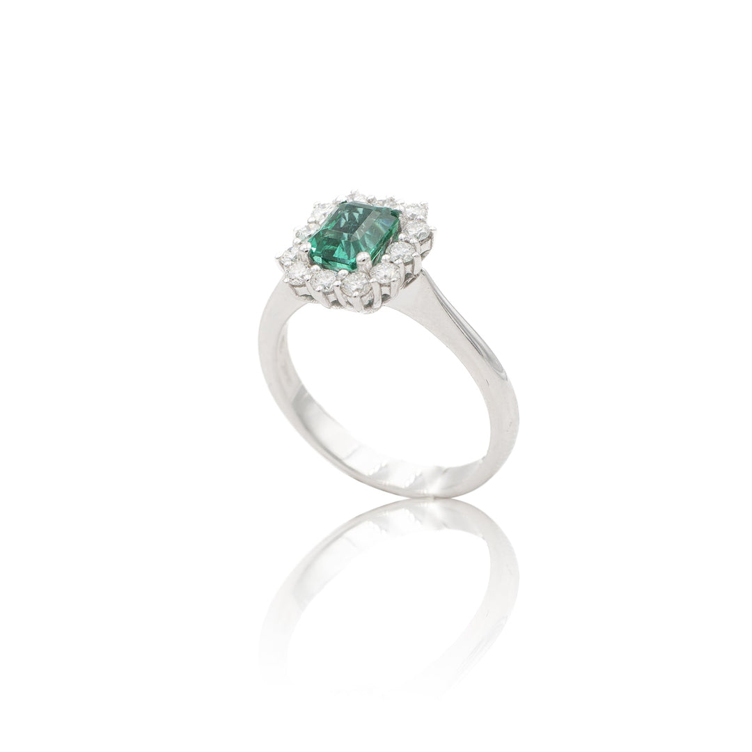 Anello in Oro Bianco con Smeraldo 0.93kt e Diamanti-Anelli-GRANARELLI-Gioielleria Granarelli