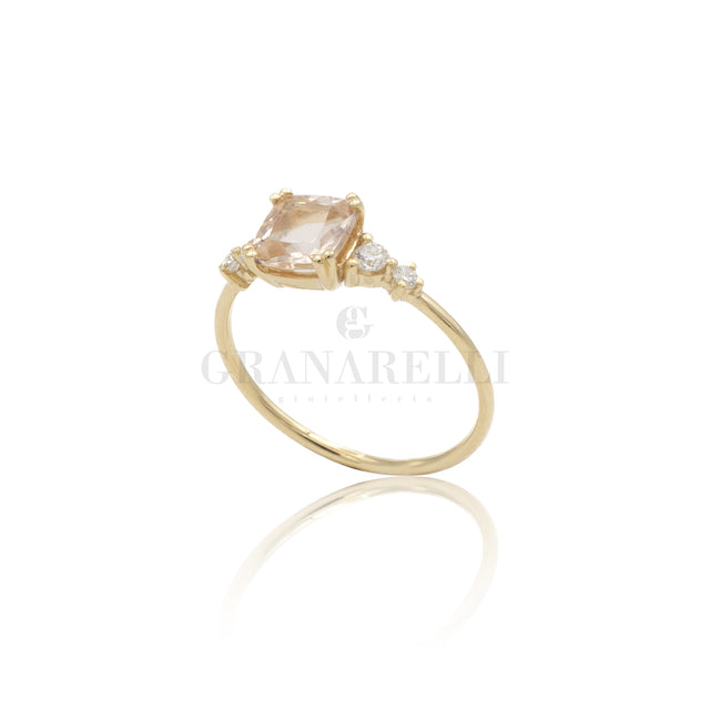 Anello morganite e diamanti In oro Giallo-Anelli-GioGio-Gioielleria Granarelli