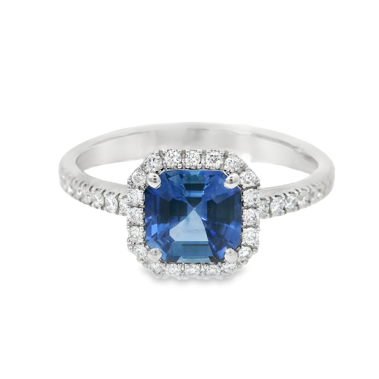 Anello in Oro Bianco con Zaffiro 0.99kt e Diamanti