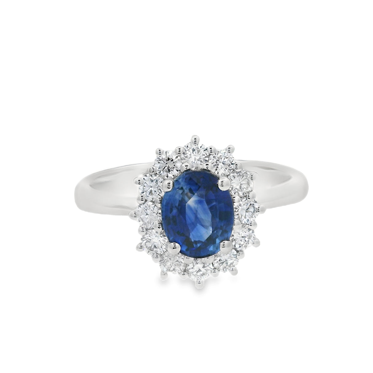 Anello in Oro Bianco con Zaffiro 0.94kt e Diamanti