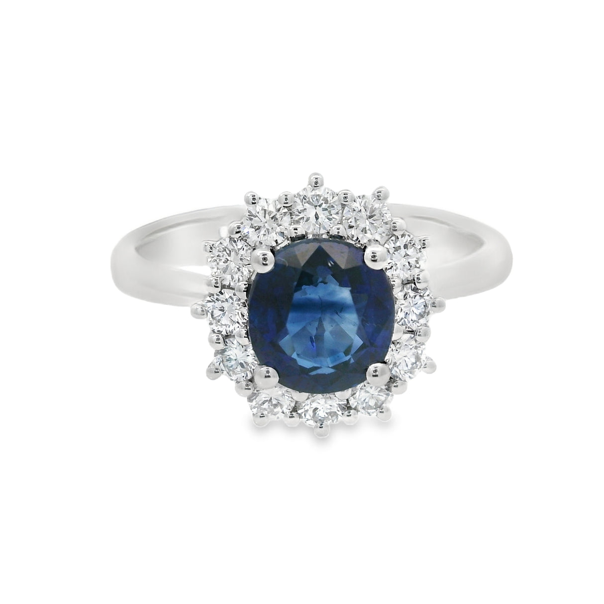 Anello in Oro Bianco con Zaffiro 1.38kt e Diamanti