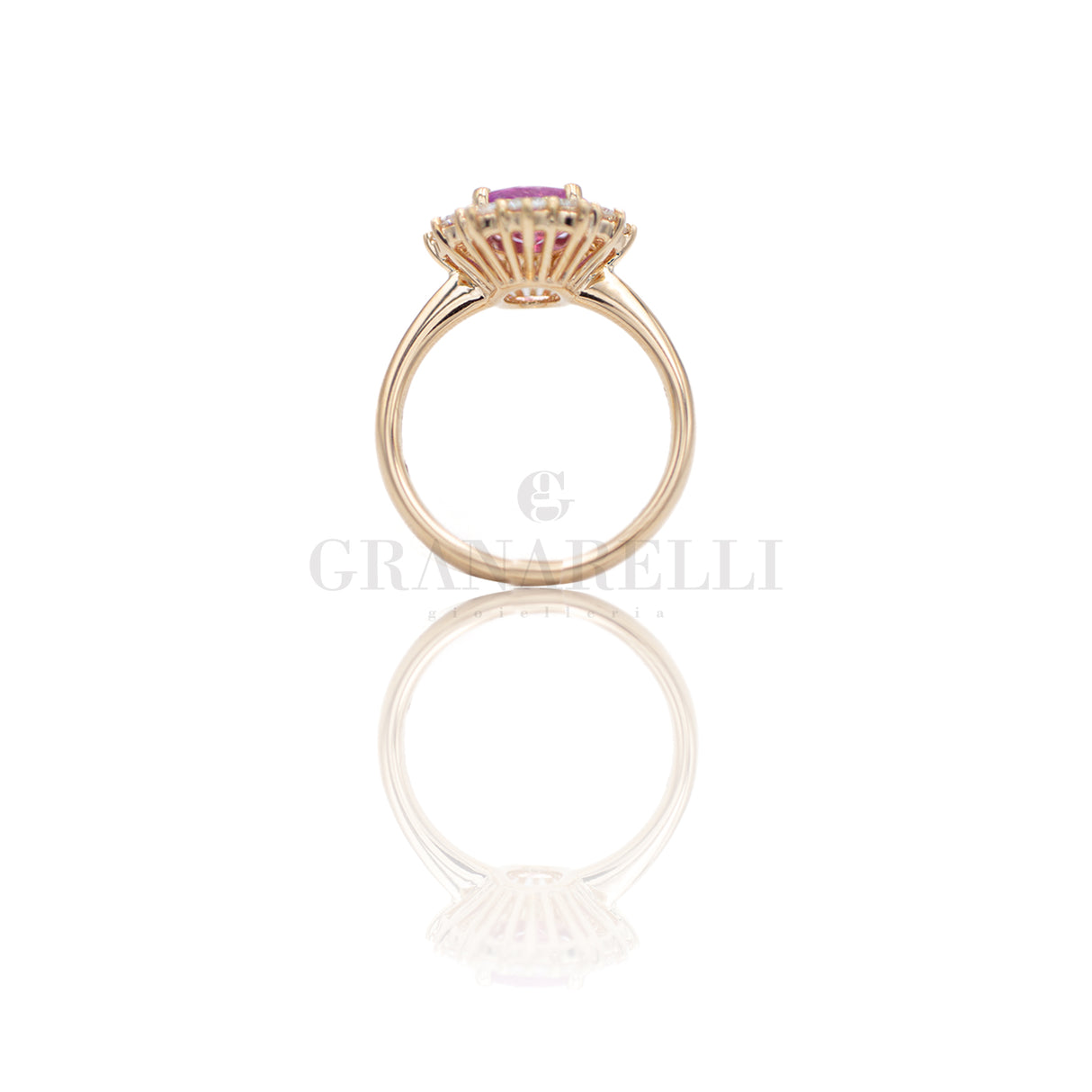 Anello in Oro Rosa con Zaffiro rosa 1.99kt e Diamanti