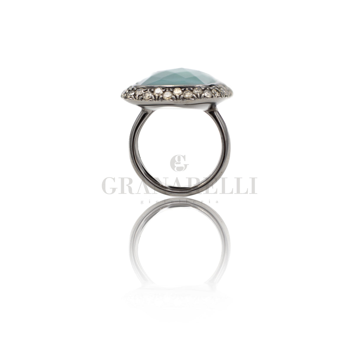 Anello Acquamarina con Diamanti brown in Oro Bianco brunito