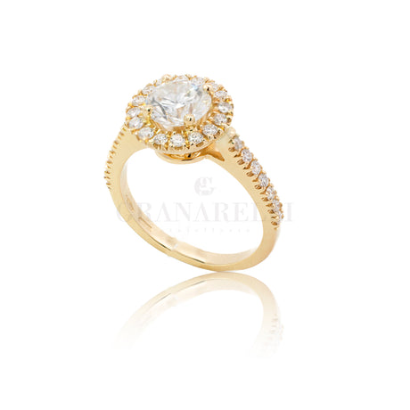 Anello solitario 1.23kt halo in oro giallo-Anelli-GRANARELLI-Gioielleria Granarelli