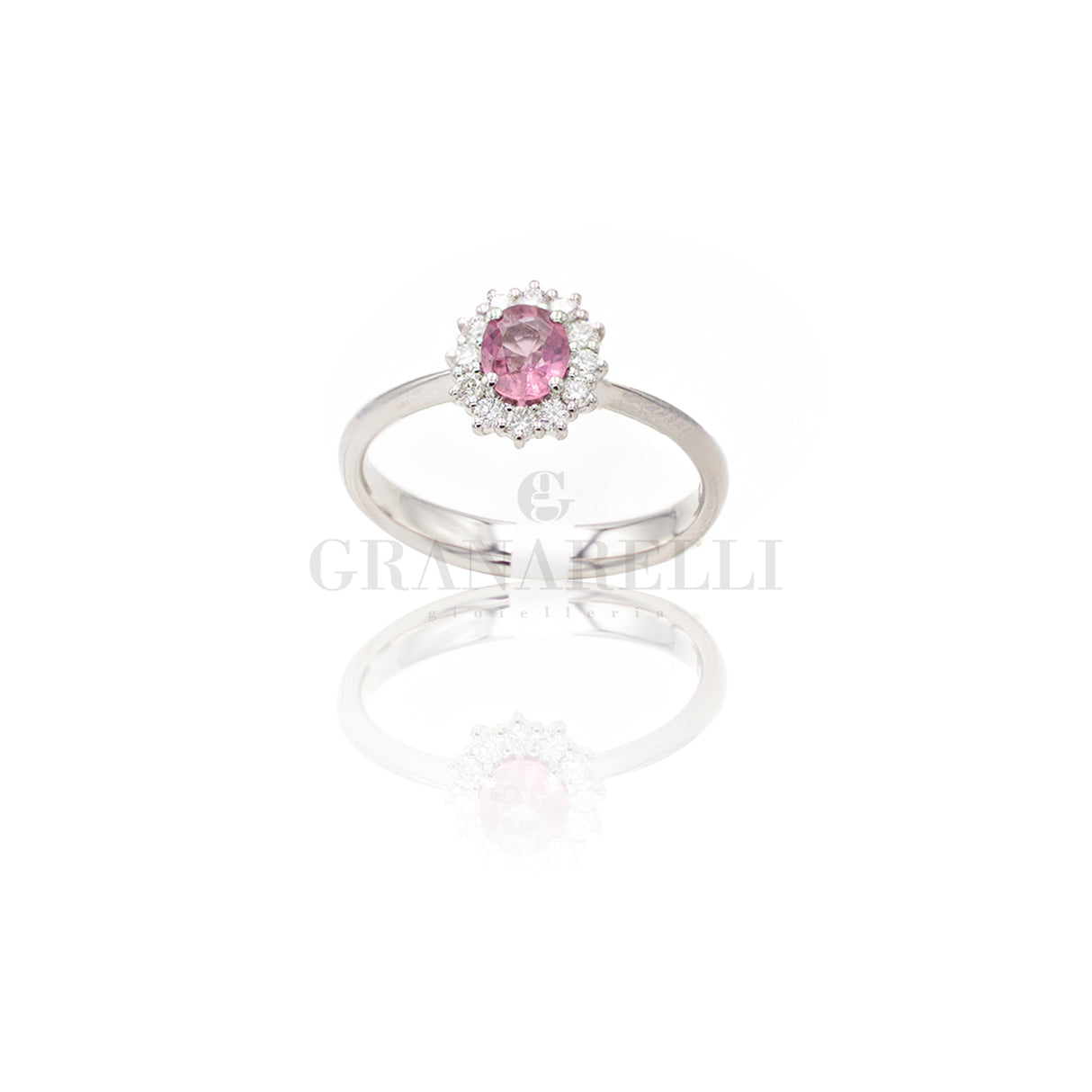 Anello con Zaffiro Rosa 0,45ct taglio Ovale e Diamanti