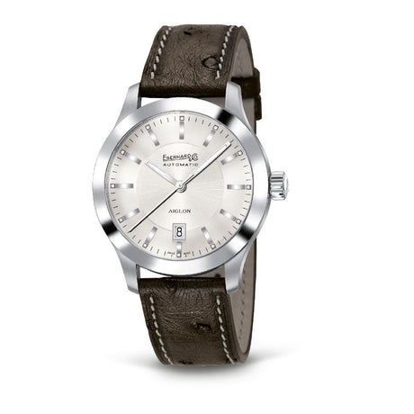 Aiglon Grande Taille Bianco cinturino Pelle Marrone-Orologi-EBERHARD-Gioielleria Granarelli